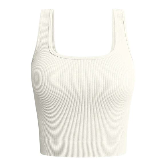 Other Tops - Large White Ribbed Sleeveless Seamless Inner/Yoga/Tank Crop Top [OQQ3-White]
